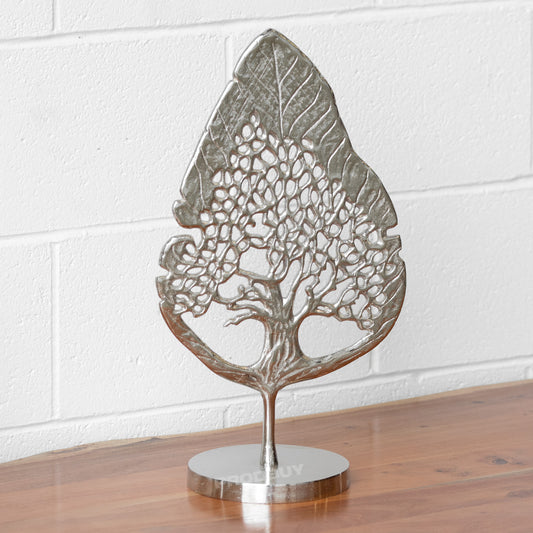 Large Silver 51cm Leaf Tree Standing Sculpture