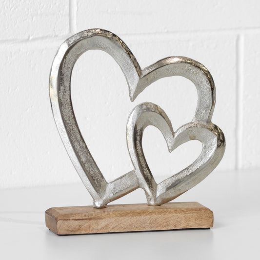 Silver Double Love Hearts 20cm Decorative Ornament