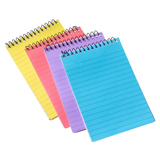 Pack of 4 Small Spiral Paper Notepads with Colour Covers