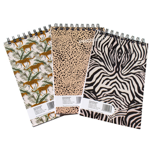 Pack of 3 Shorthand 5x8" Lined 80 Sheet Notepads with Animal Print Pattern