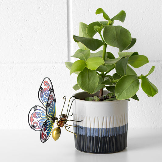Butterfly Stained Glass & Gold Metal Plant Pot Hanger