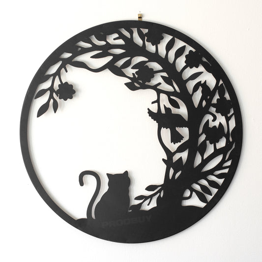 Black Cat & Bird Silhouette 50cm Metal Wall Art