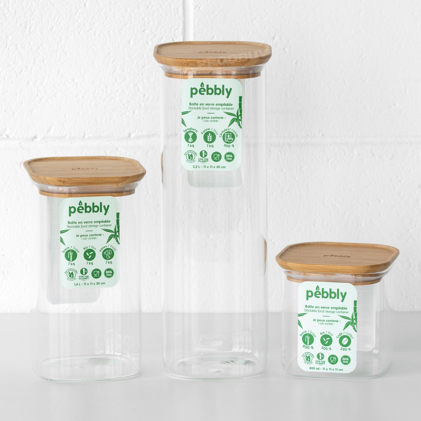 Set of 3 Assorted Glass Kitchen Storage Jars