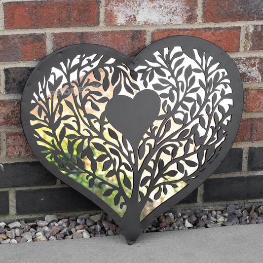 Heart Shaped Black Silhouette Garden Mirror 51cm