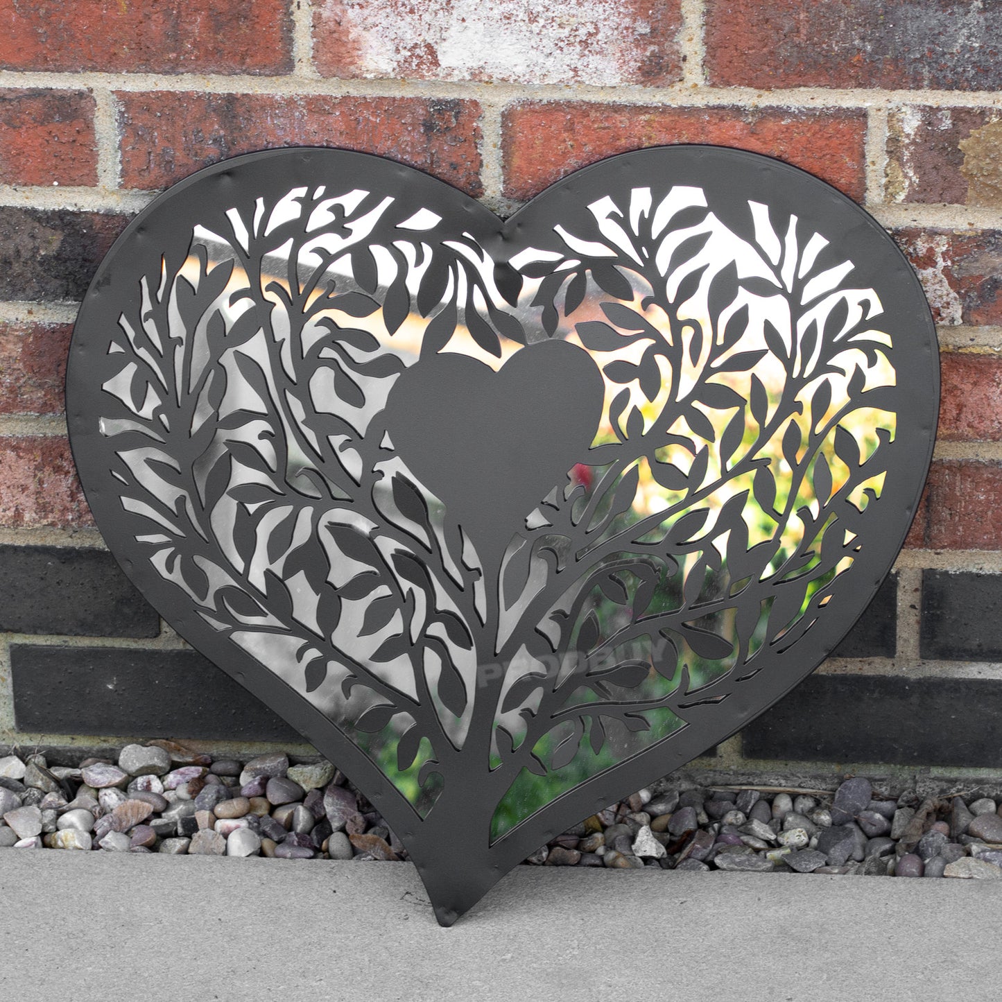 Heart Shaped Black Silhouette Garden Mirror 51cm