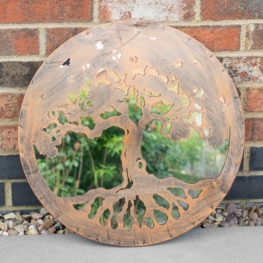 Tree of Life Silhouette Garden Mirror 50cm Large Round Bronze