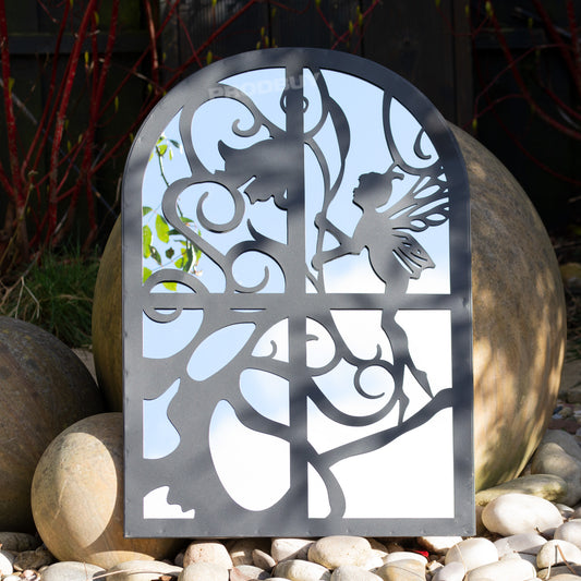 Black Fairy Silhouette Garden Mirror 60cm Large Window Arch