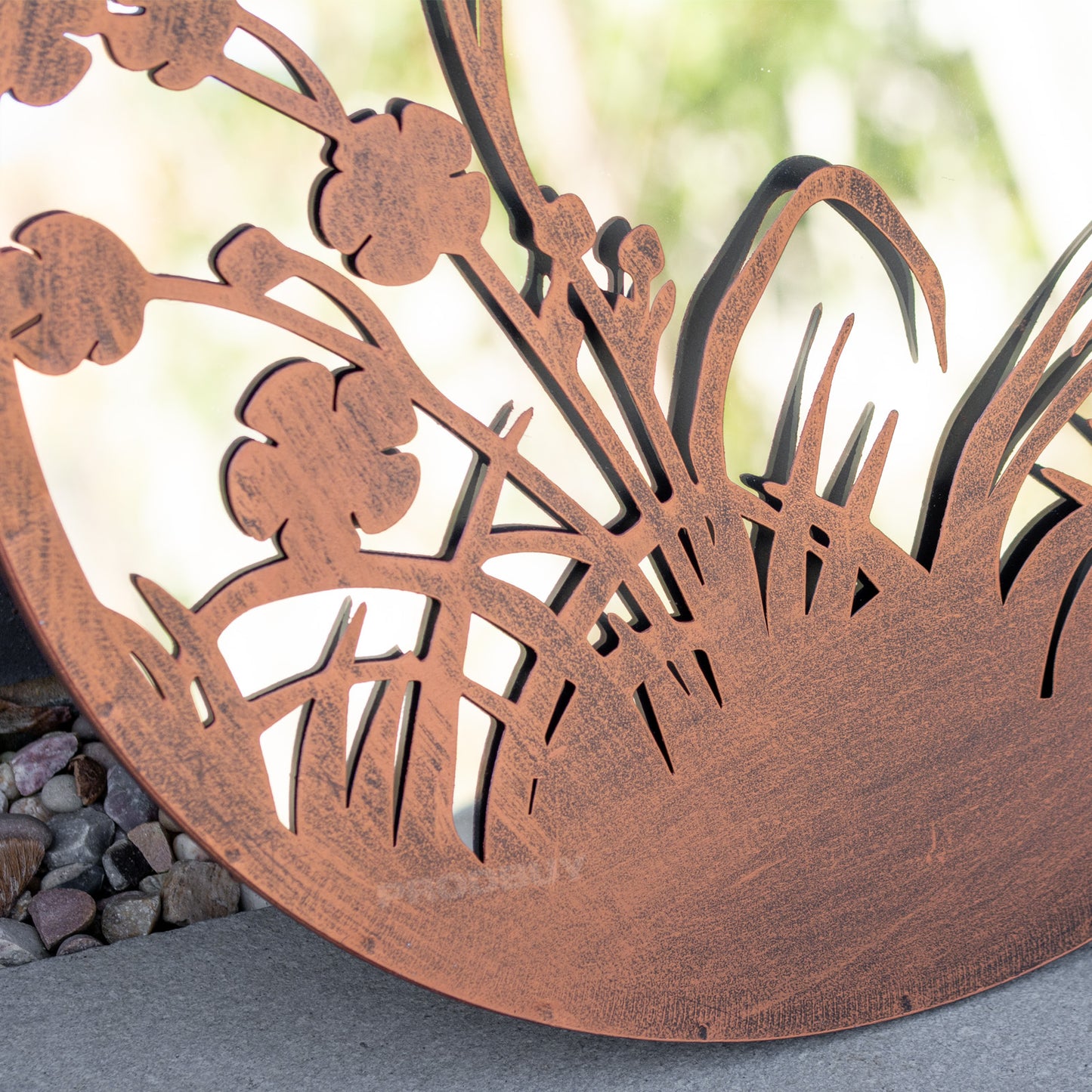 Butterfly Silhouette Garden Mirror 50cm Large Round Bronze