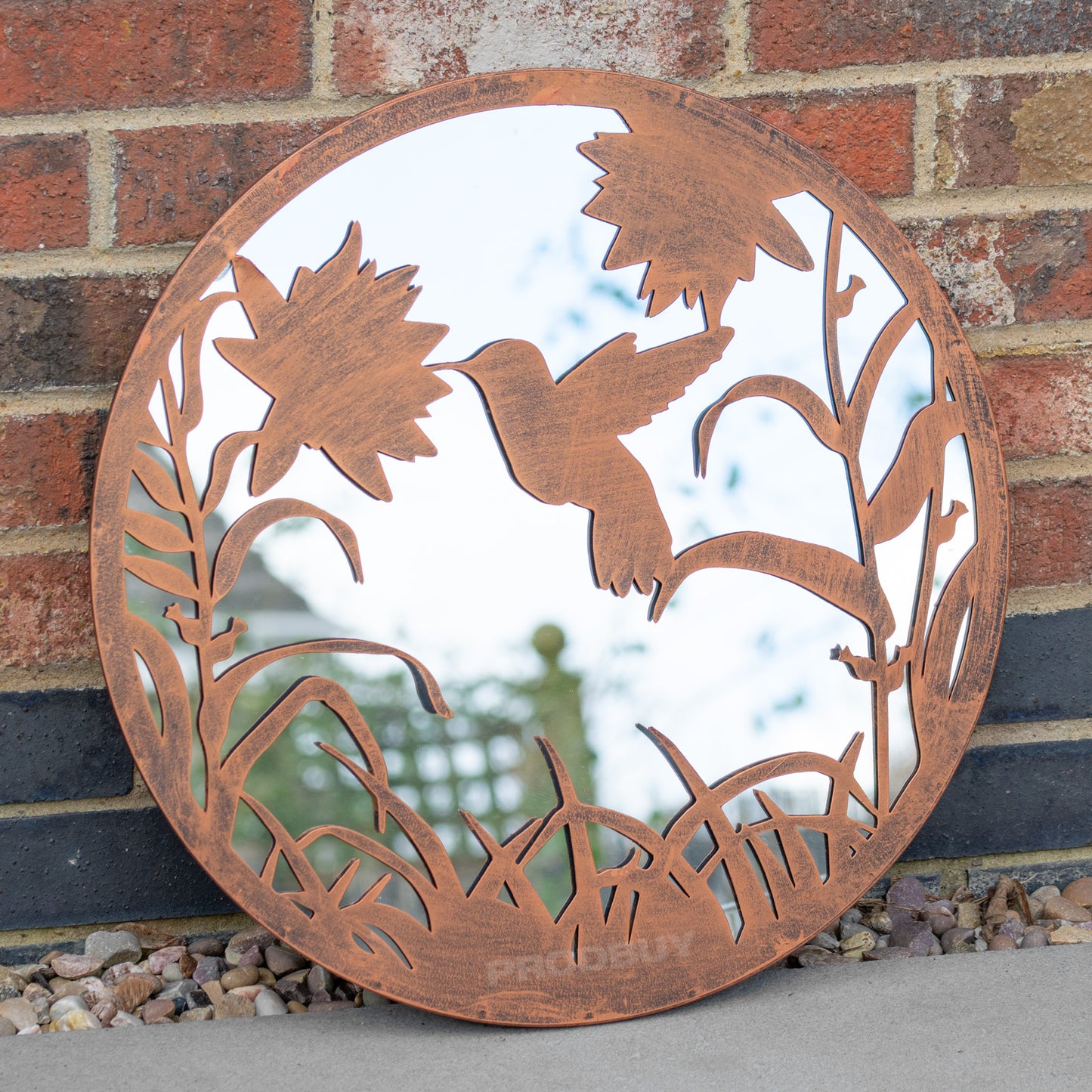 Hummingbird Silhouette Garden Mirror 50cm Large Round Bronze