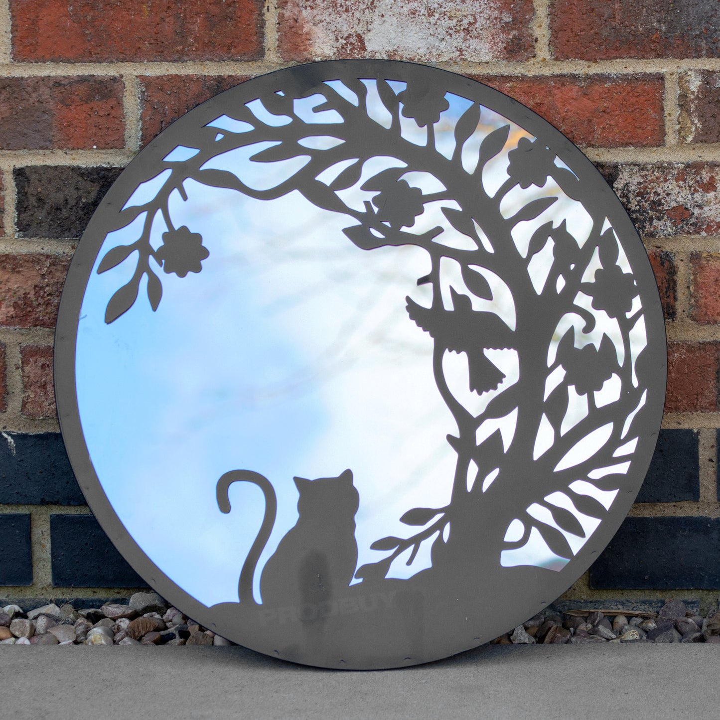 Black Cat & Bird Silhouette 50cm Garden Mirror