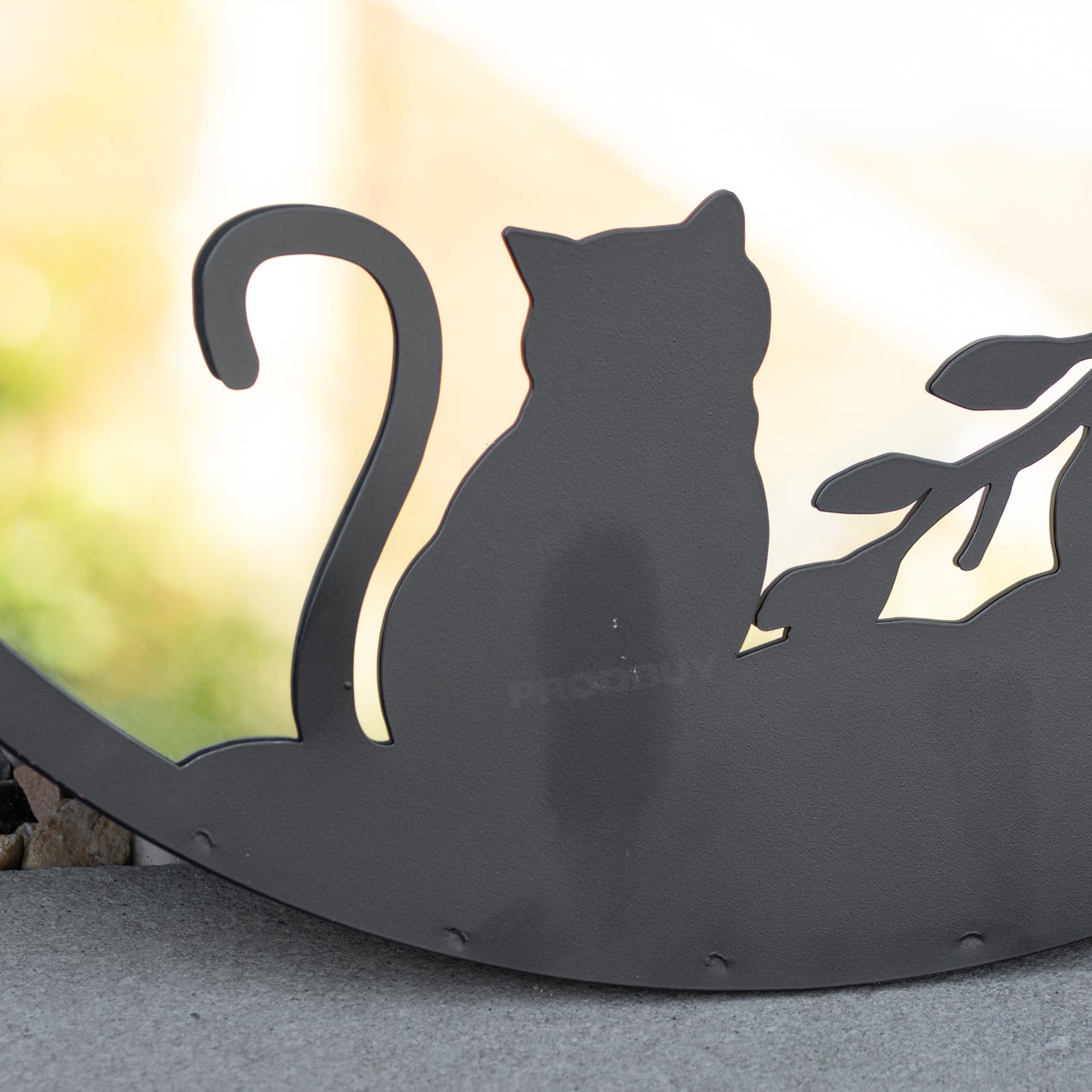 Black Cat & Bird Silhouette 50cm Garden Mirror