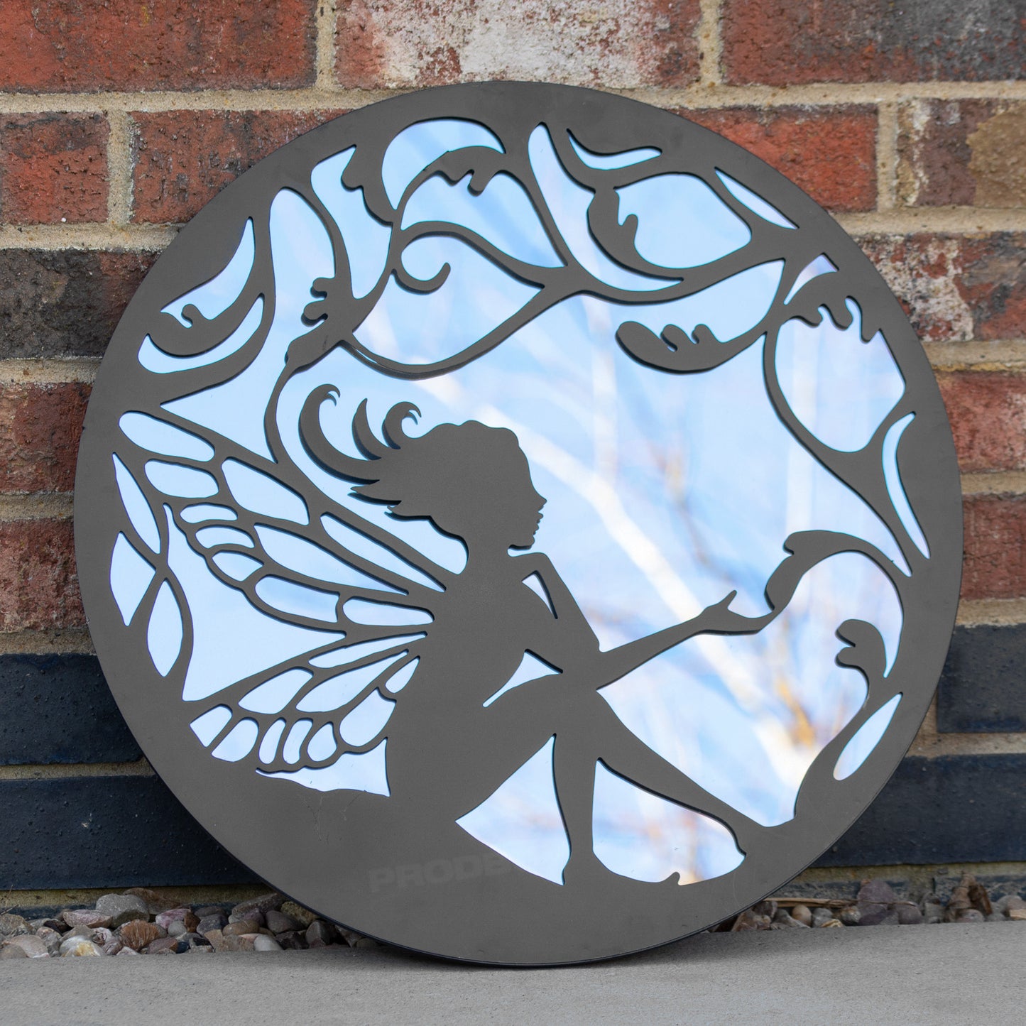 Black Fairy Silhouette Garden Mirror 50cm Large Round