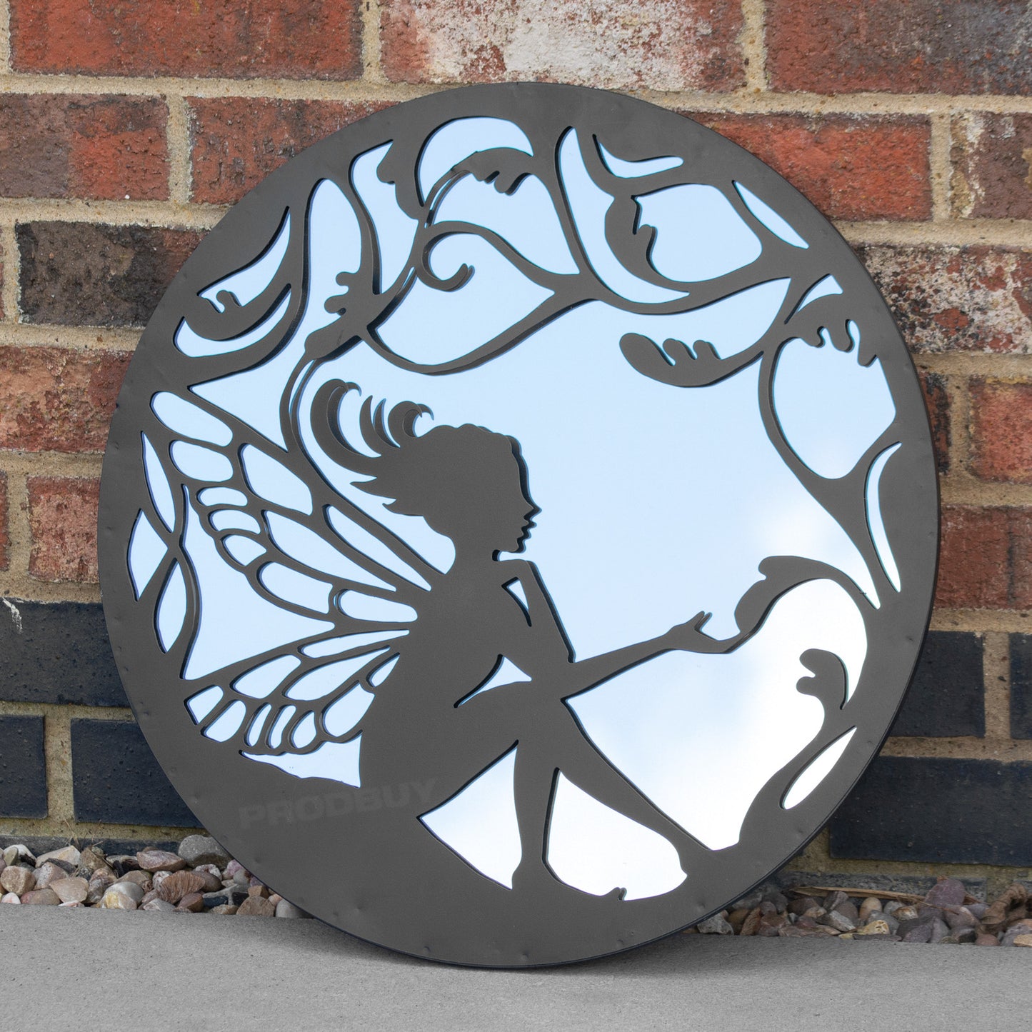 Black Fairy Silhouette Garden Mirror 50cm Large Round