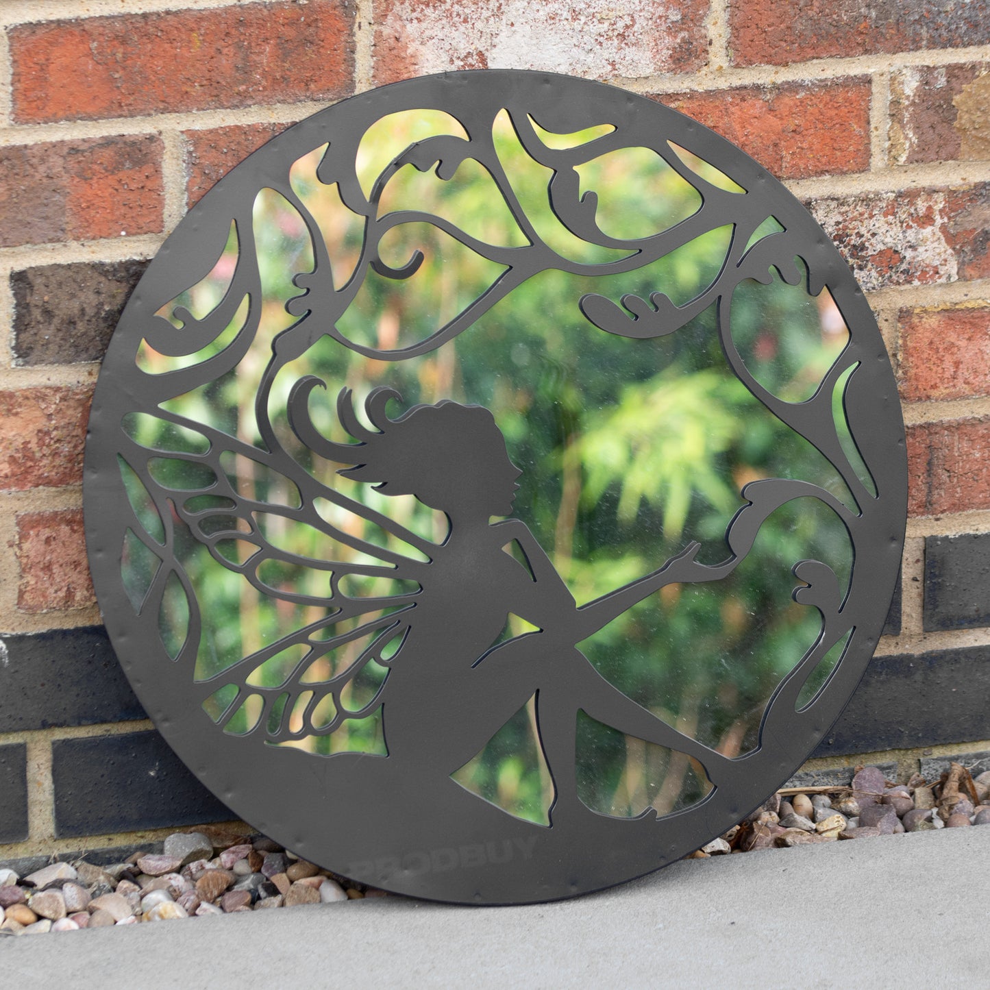 Black Fairy Silhouette Garden Mirror 50cm Large Round