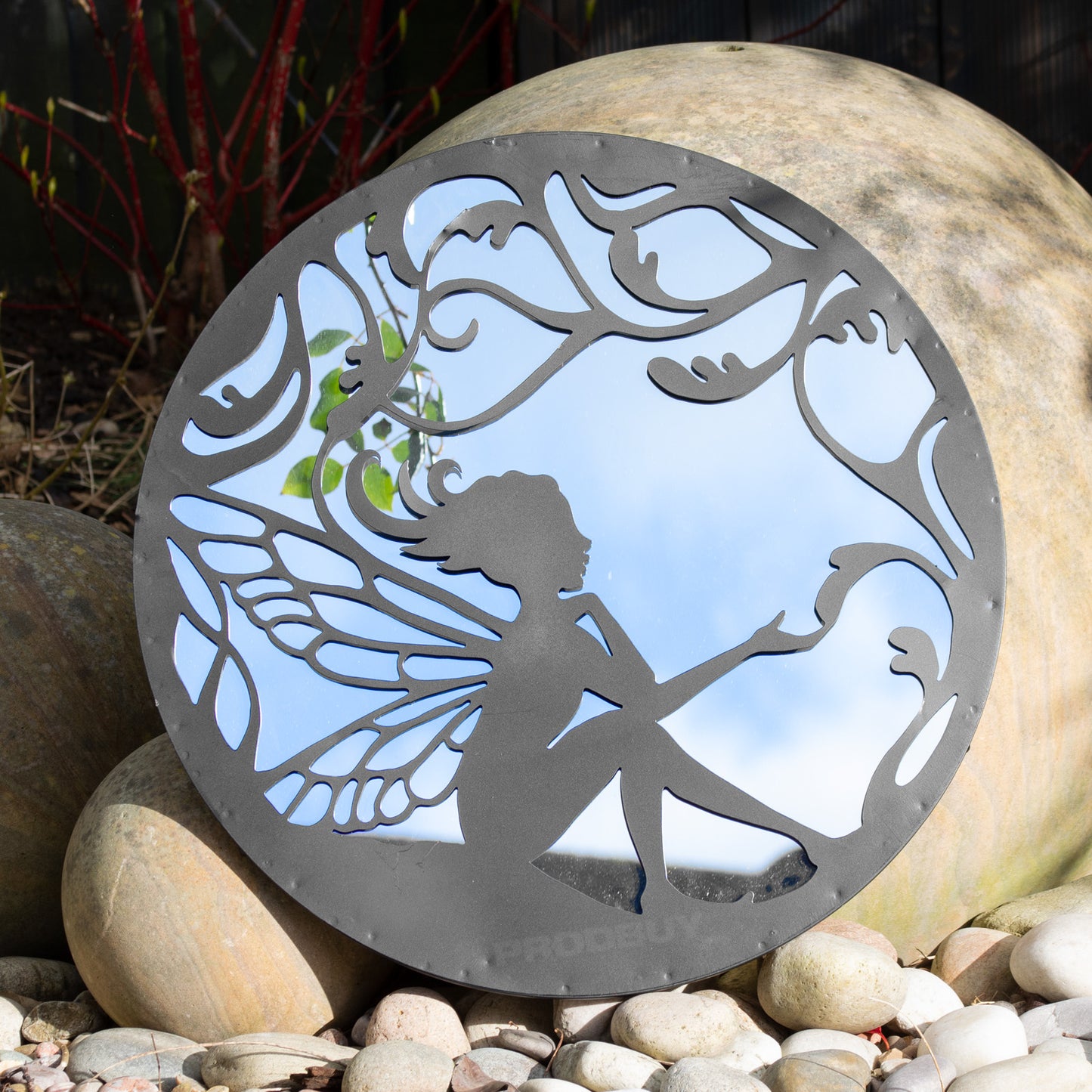 Black Fairy Silhouette Garden Mirror 50cm Large Round