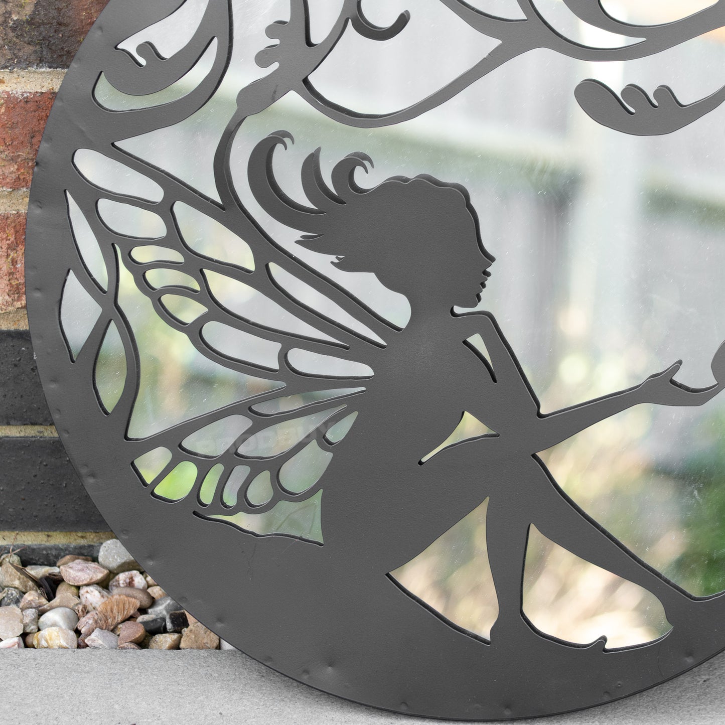 Black Fairy Silhouette Garden Mirror 50cm Large Round