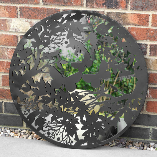 Butterflies Black Silhouette Garden Mirror 70cm Large Round