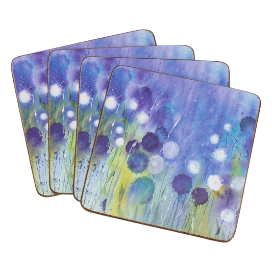 Pack of 4 Coasters with Blue Cornflowers
