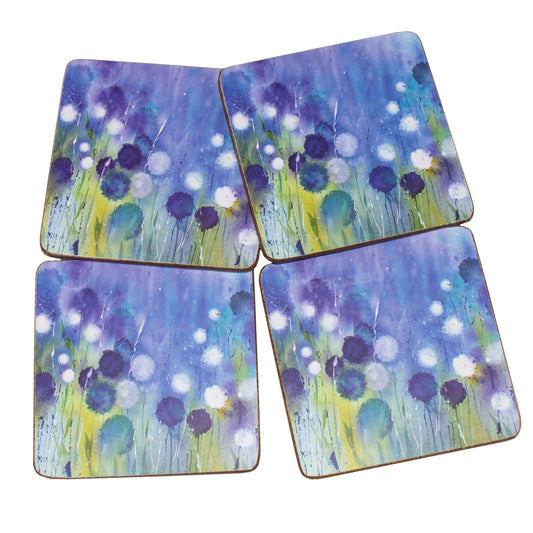 Pack of 4 Coasters with Blue Cornflowers