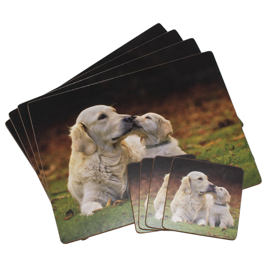 Set of 4 Placemats & 4 Coasters with Golden Retrievers