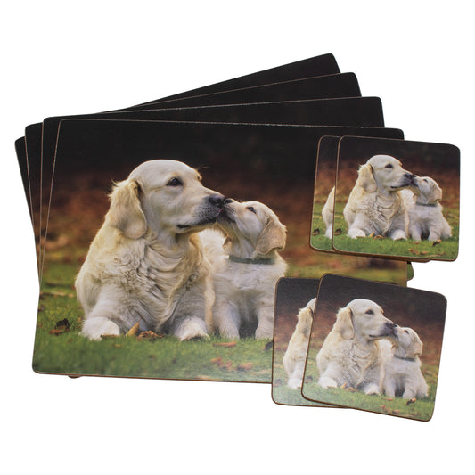 Set of 4 Placemats & 4 Coasters with Golden Retrievers
