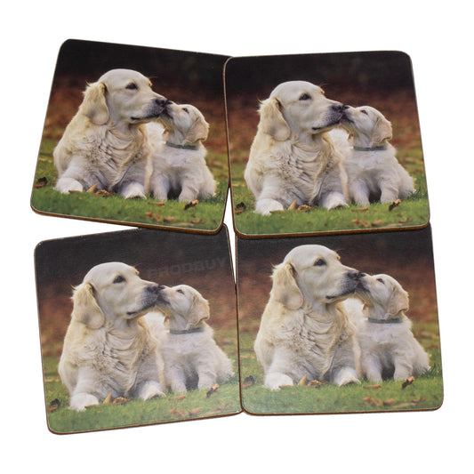 Pack of 4 Coasters with Golden Retrievers