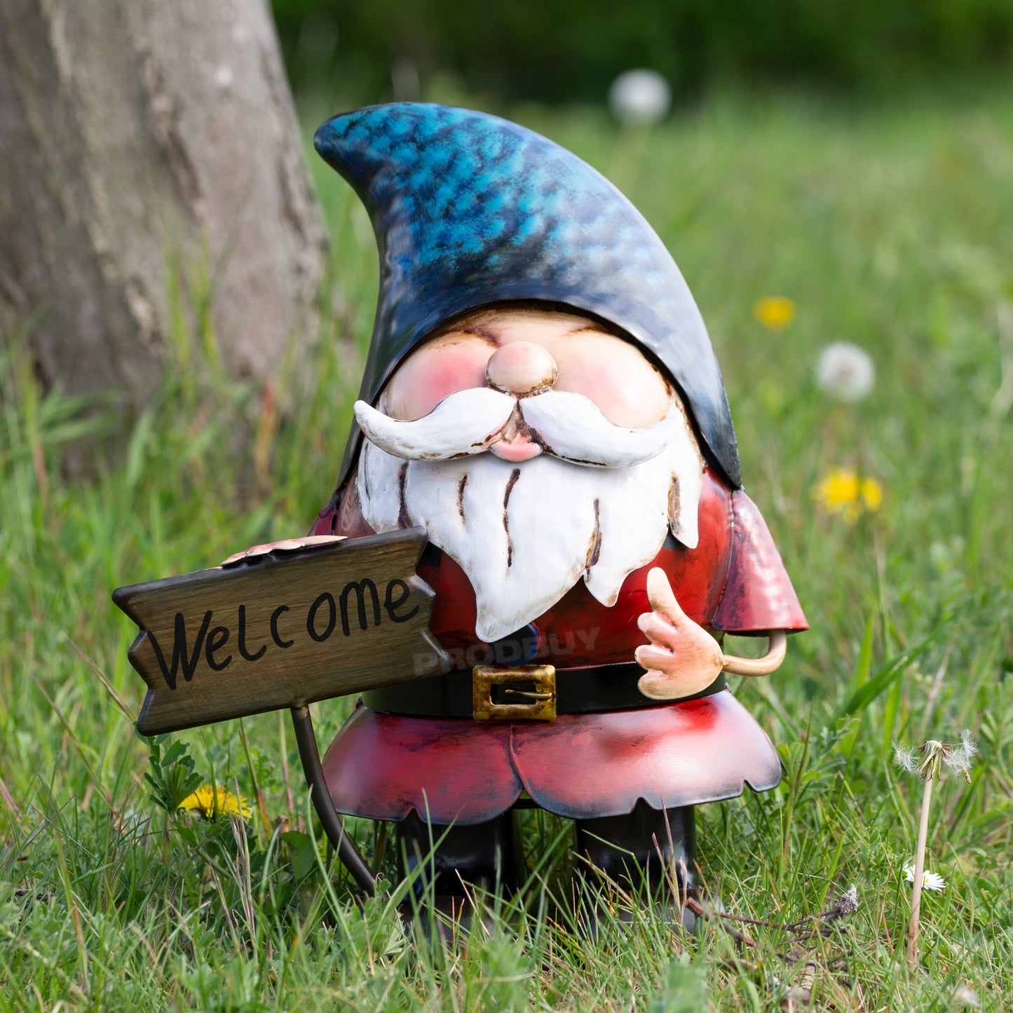 Metal Garden Gnome with Welcome Sign 31cm Decorative Ornament