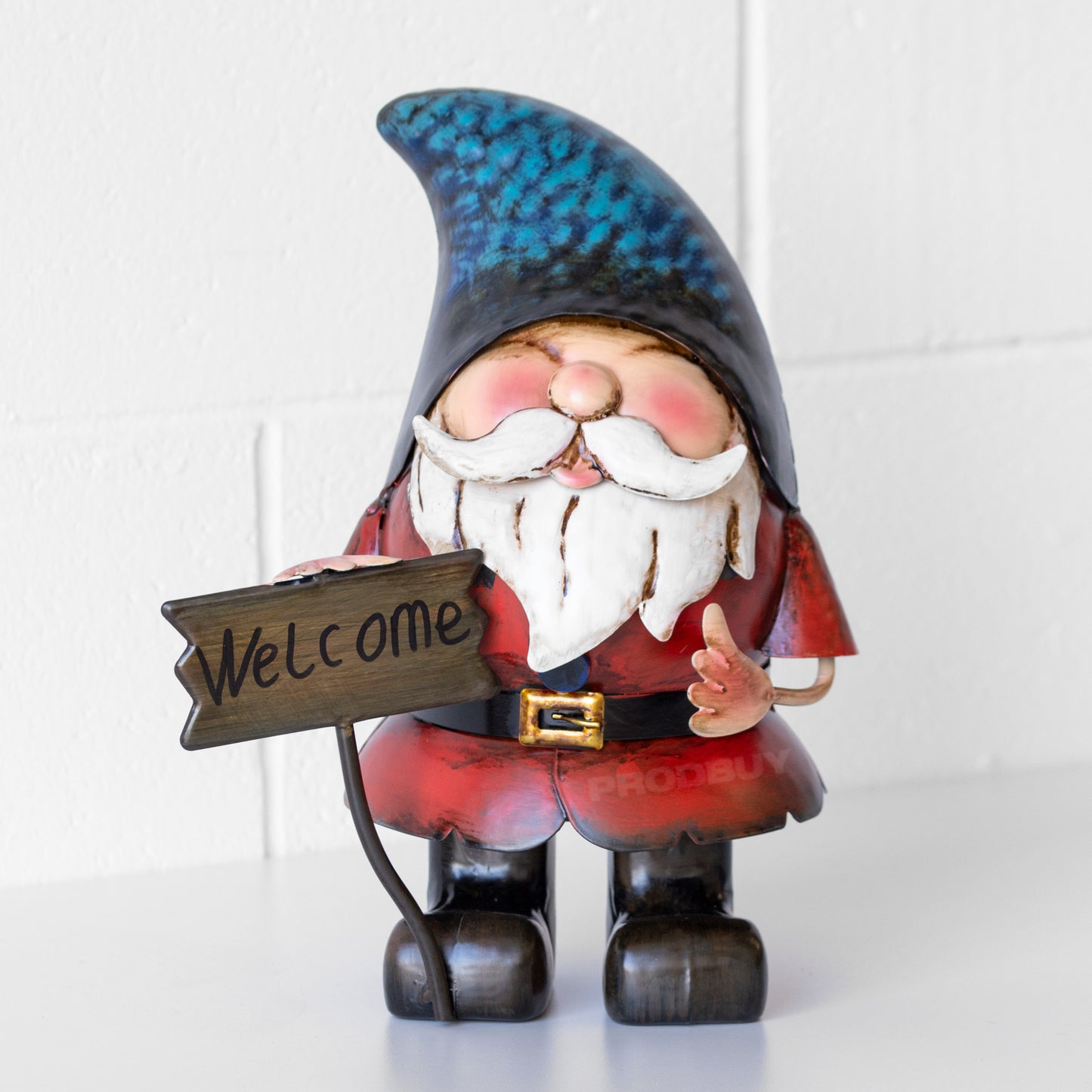 Metal Garden Gnome with Welcome Sign 31cm Decorative Ornament