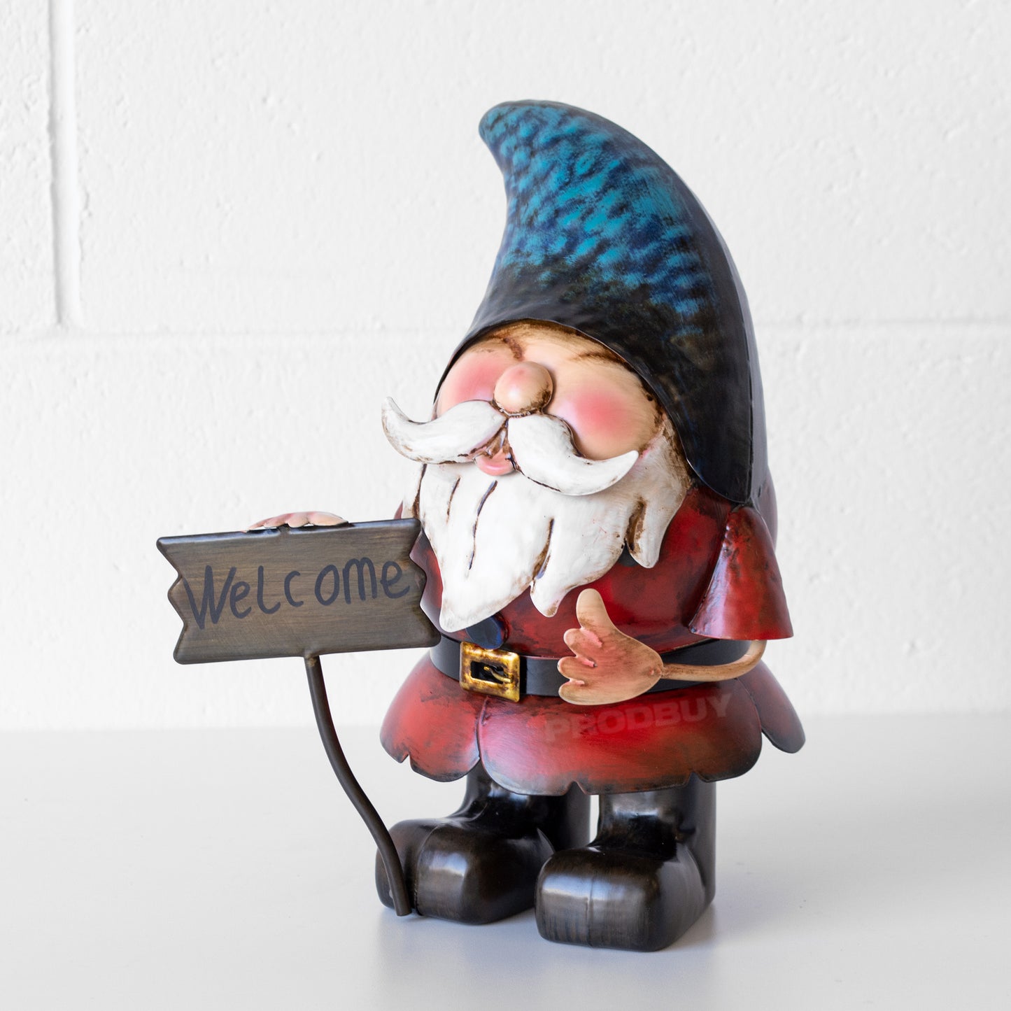 Metal Garden Gnome with Welcome Sign 31cm Decorative Ornament