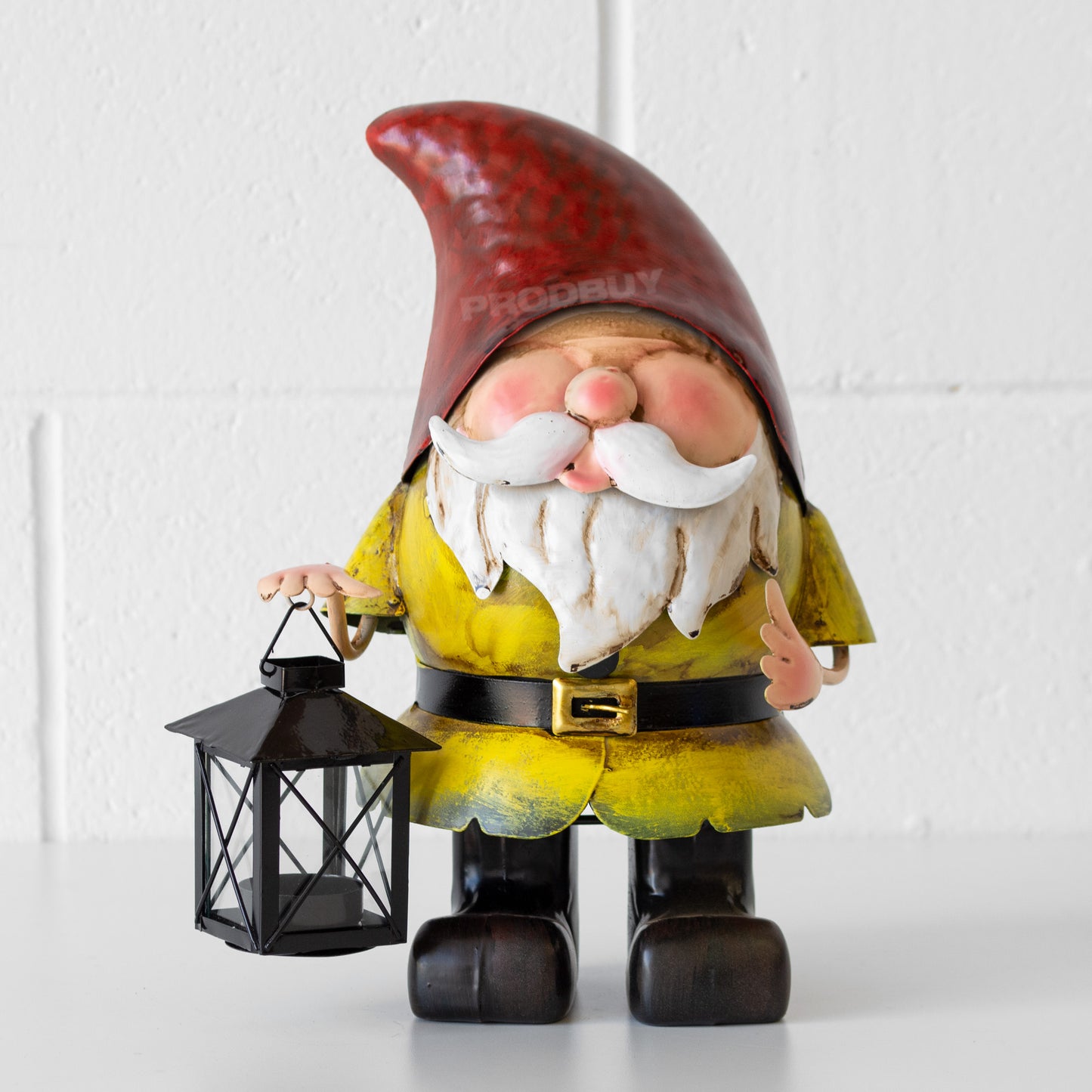 Metal Garden Gnome with Tea Light Lantern 29cm Decorative Ornament