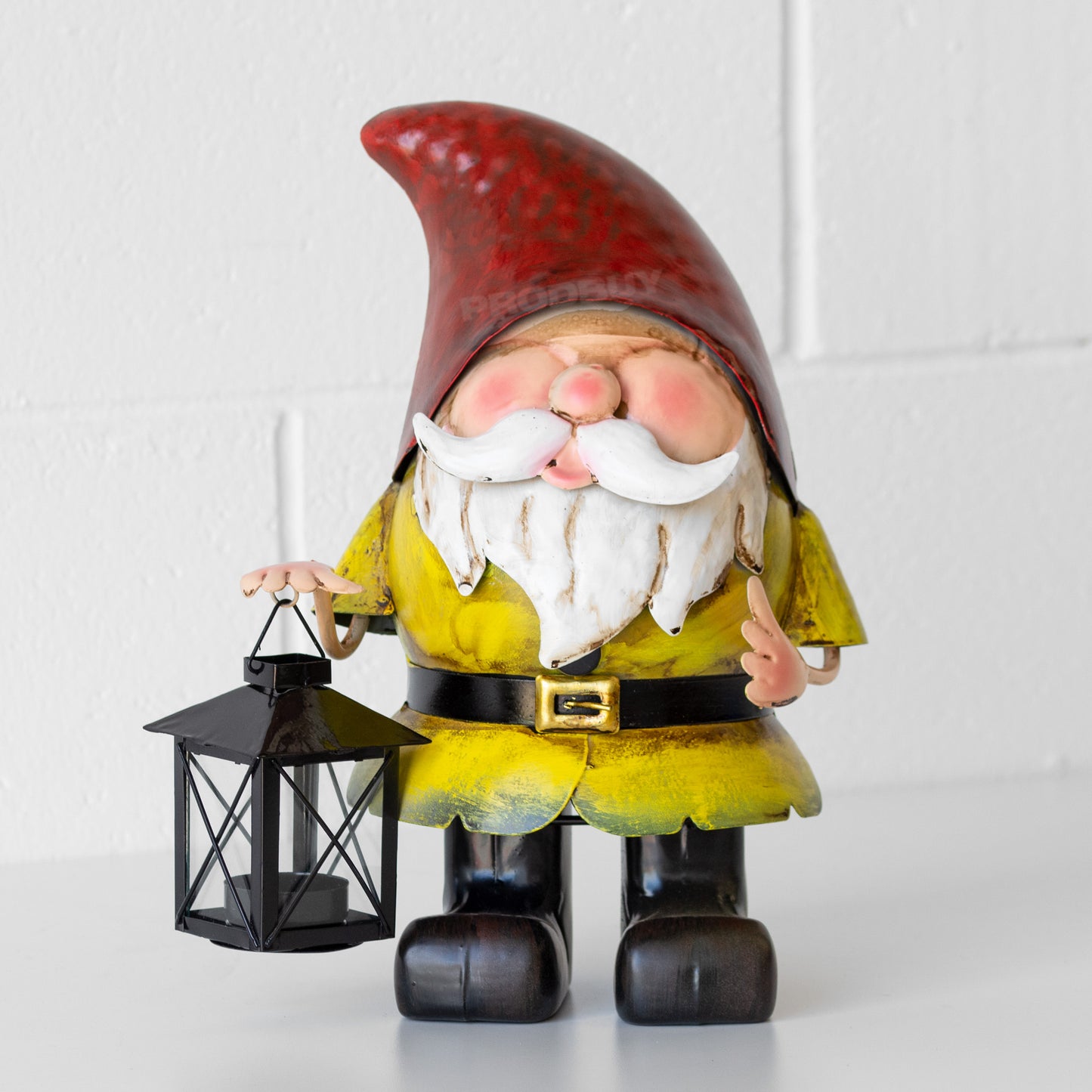 Metal Garden Gnome with Tea Light Lantern 29cm Decorative Ornament