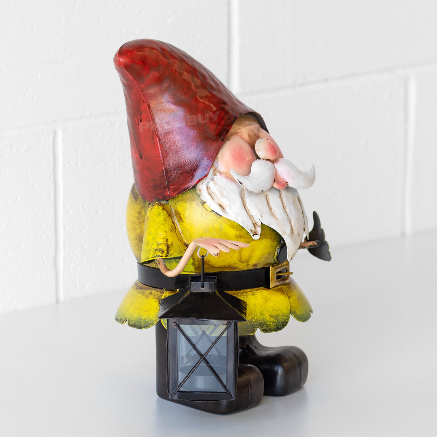 Metal Garden Gnome with Tea Light Lantern 29cm Decorative Ornament