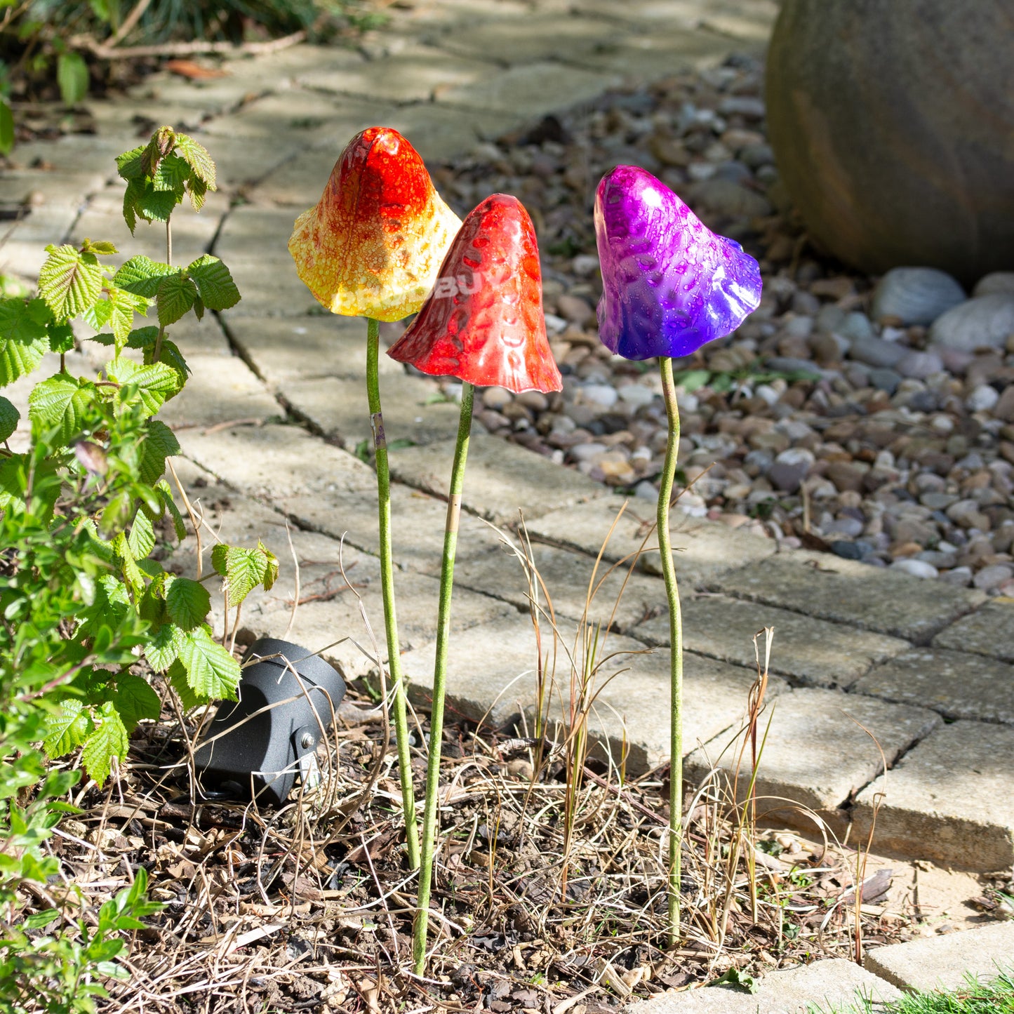 Set of 3 Tall Colourful Mushroom Toadstool Garden Stakes 49cm