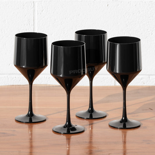 Set of 4 Black Polycarbonate Plastic 450ml Wine Glasses
