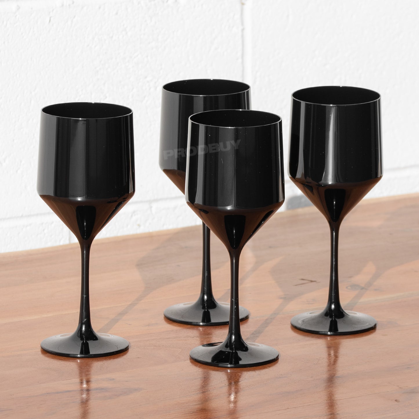 Set of 4 Black Polycarbonate Plastic 450ml Wine Glasses