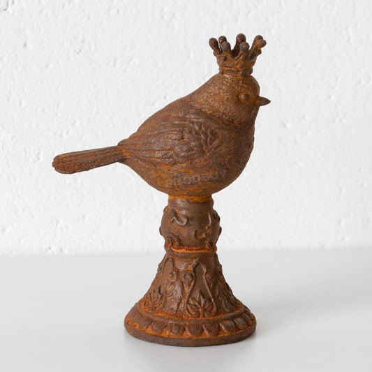 Rusty Bird with Pointy Crown Garden Statue