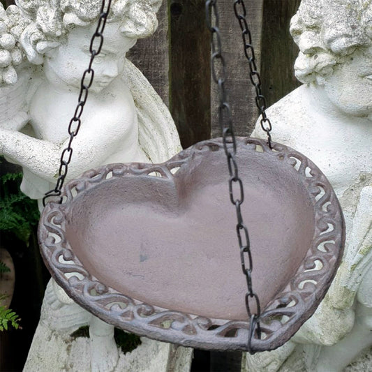 Hanging Heart Shape Bird Feeder Dish Cast Iron Water/Food Hangers For Trees
