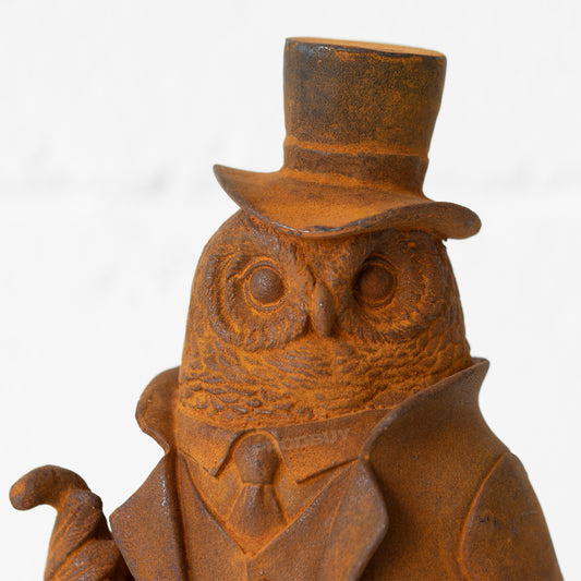 Rusty Cast Iron 'Mr Owl' Garden Ornament