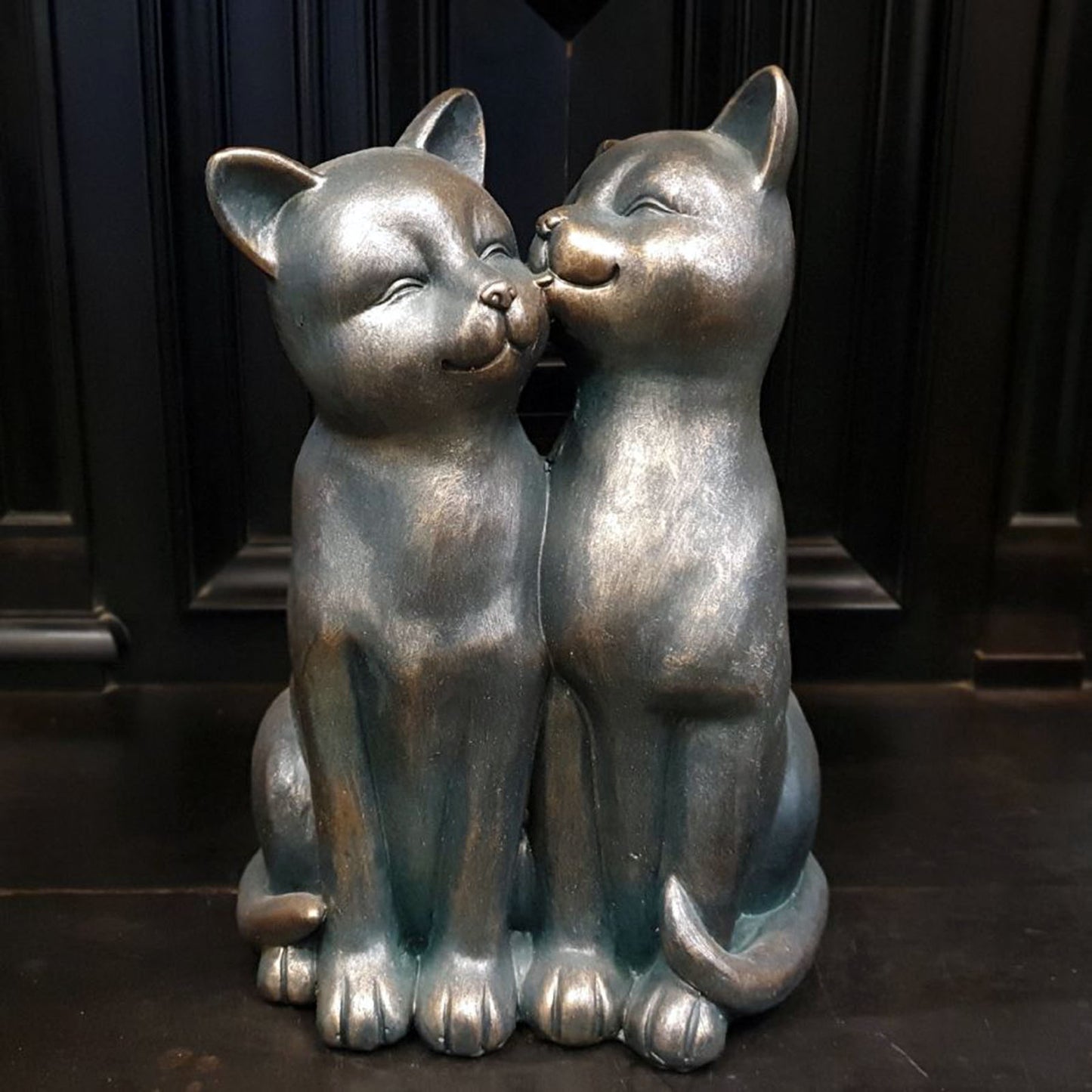 Preening Cat Couple Love Statue 35cm Tall Antique Bronze Effect Finish