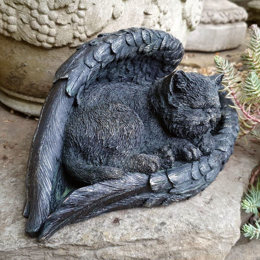 Sleeping Cat on Angel Wings Memorial Statue