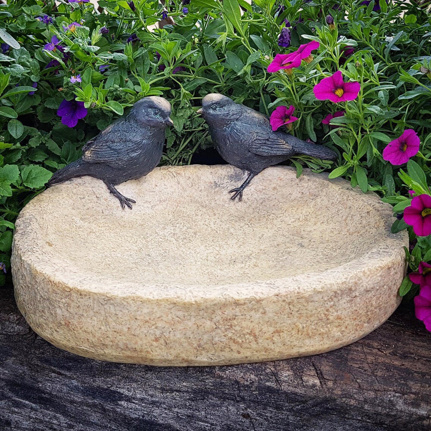 Birds on Bowl Bird Bath Ornament 24cm Resin Feeder Dish Sculpture