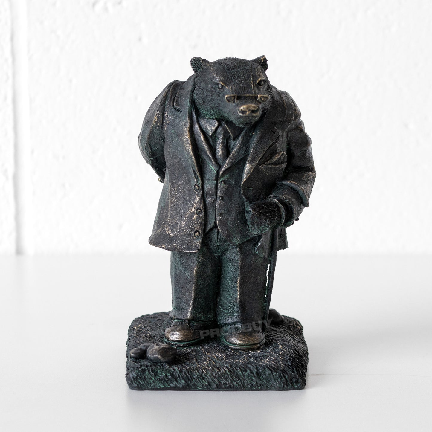 Badger in Suit Resin Ornament with Bronze Effect Finish