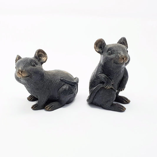 Set of 2 Small Cute Mice Ornaments Resin Mouse Sculpture
