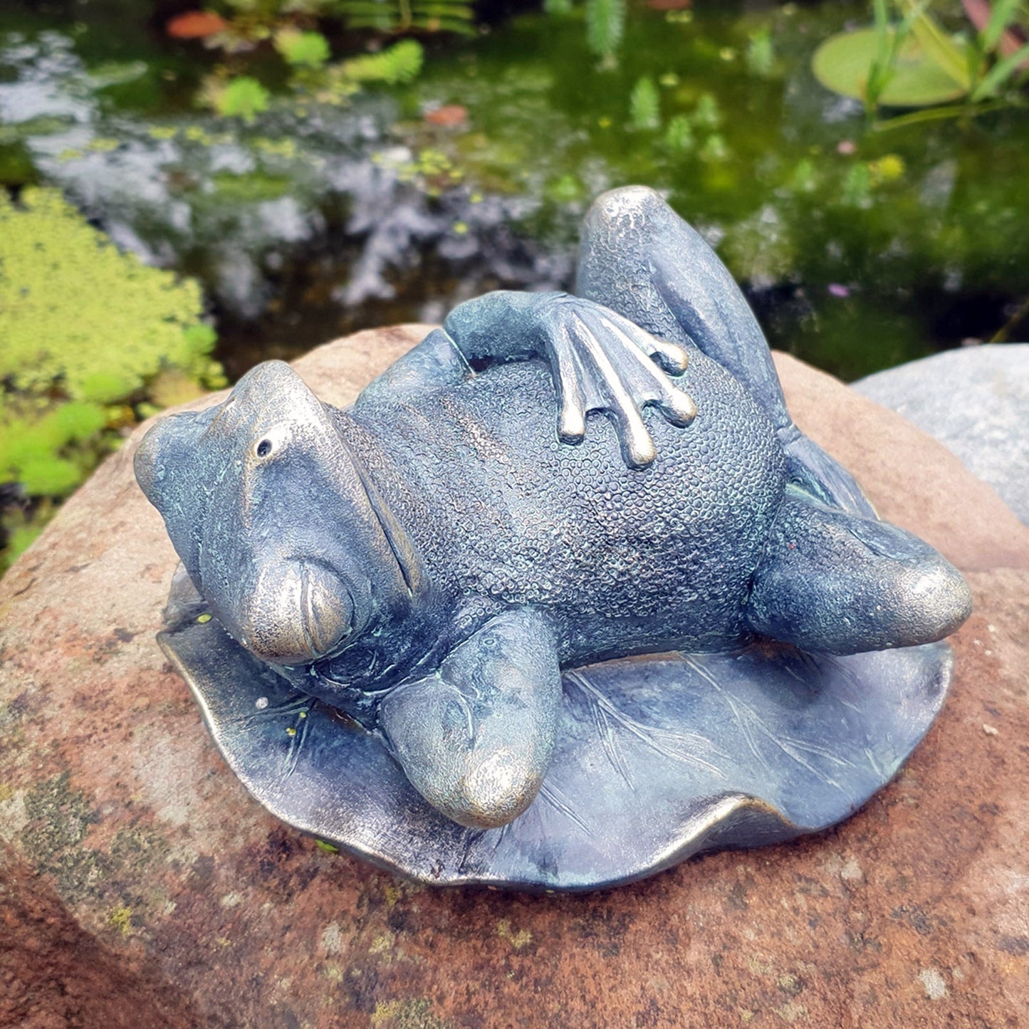 Sleeping Frog on Lily Pad Sculpture Aged Bronze Effect Resin Ornament