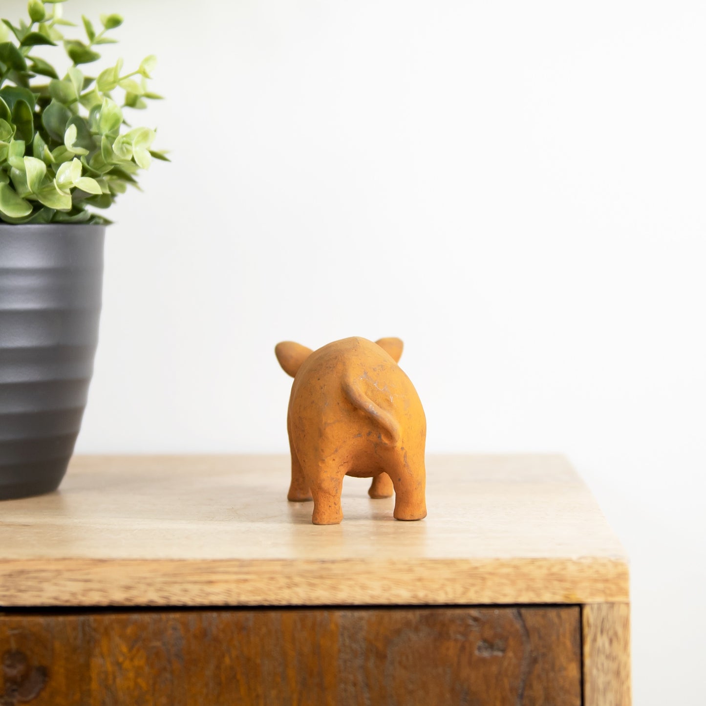 Cute Mini Pig Sculpture Rust Finish Small Shelf Sitting Ornament