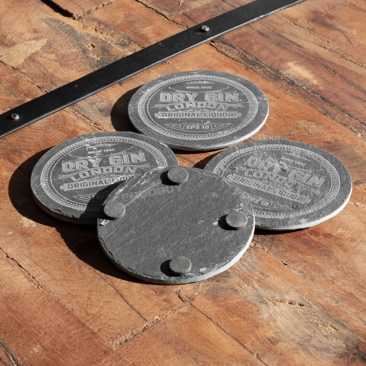 Pack of 4 Round 'Dry Gin' Slate Coasters