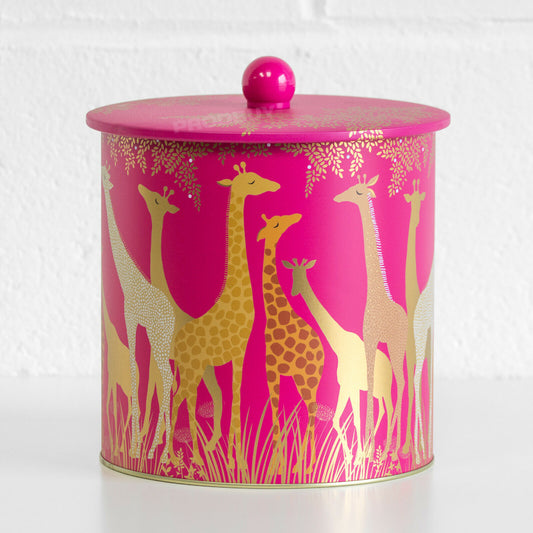 Pink Giraffe Biscuit Barrel Cookie Container Tin