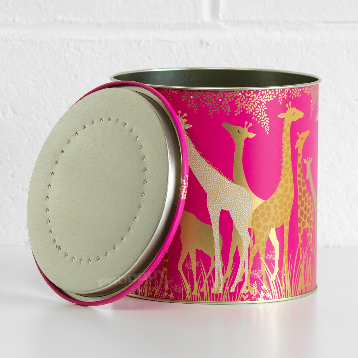 Pink Giraffe Biscuit Barrel Cookie Container Tin