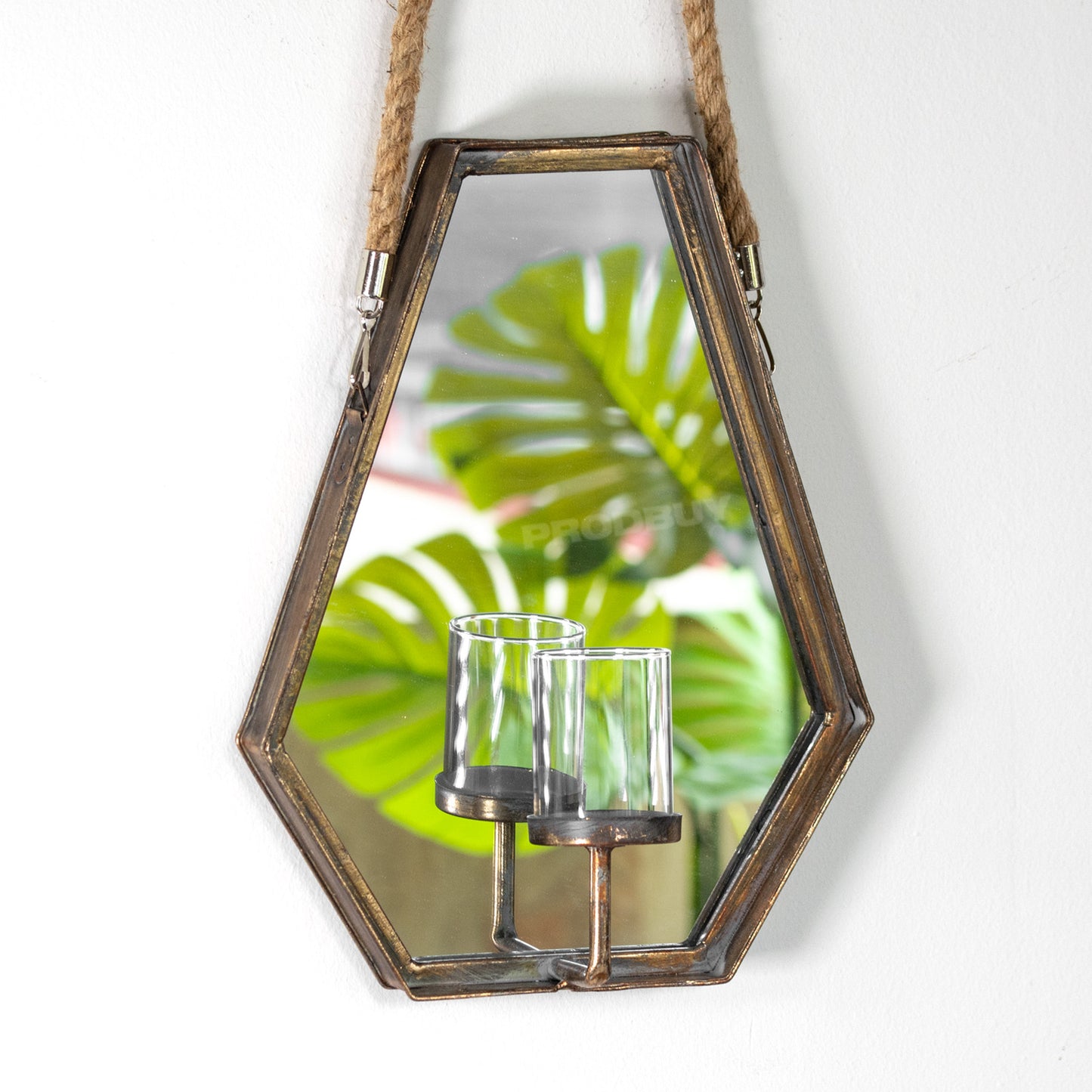 Metal Wall Mounted Mirror With Candle Holder & Hanging Rope Gothic Industrial