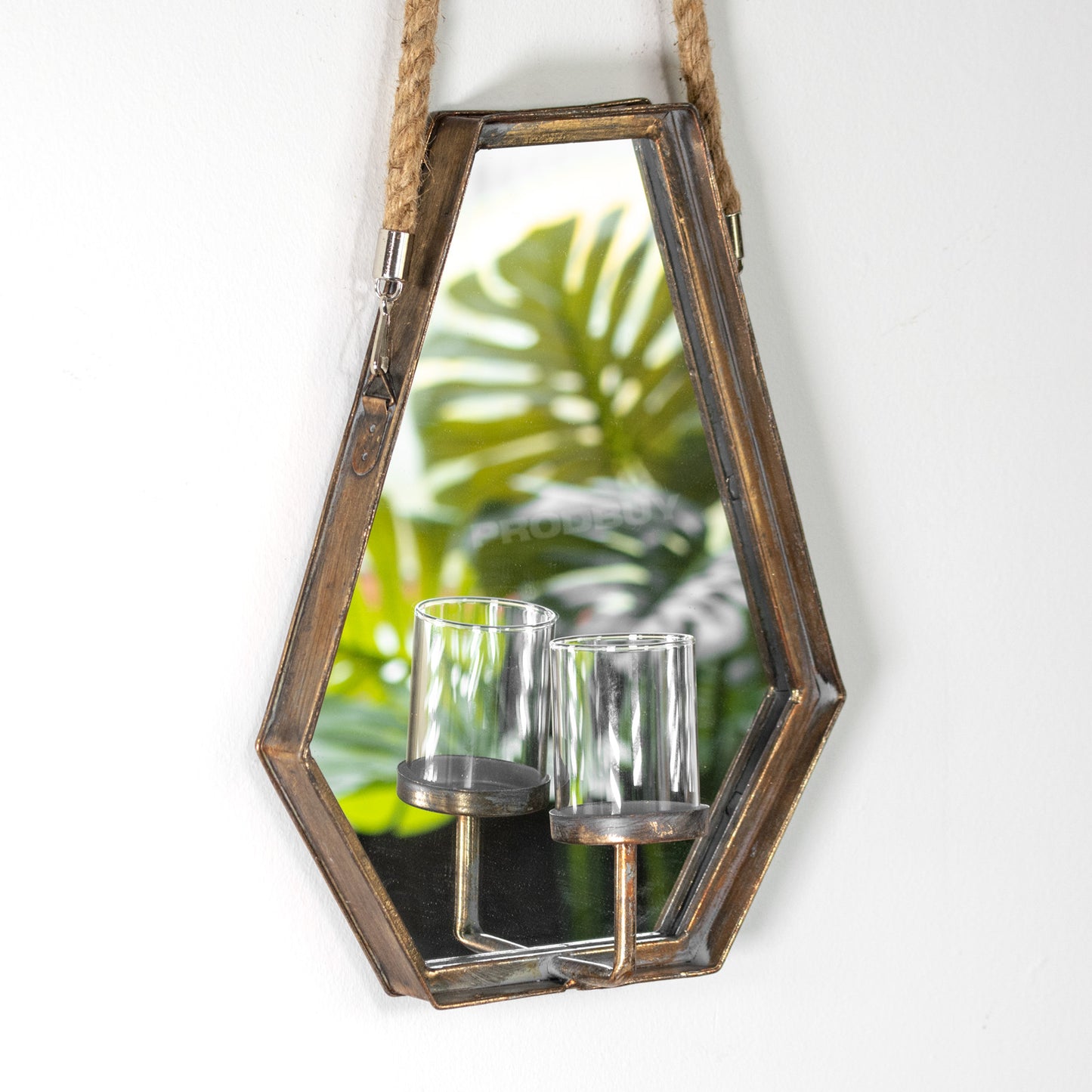 Metal Wall Mounted Mirror With Candle Holder & Hanging Rope Gothic Industrial
